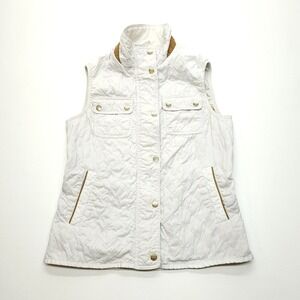 Talenti Vest Women 42 (S/M) White Quilted Gold Accents Pockets Mob‎ Wife Money